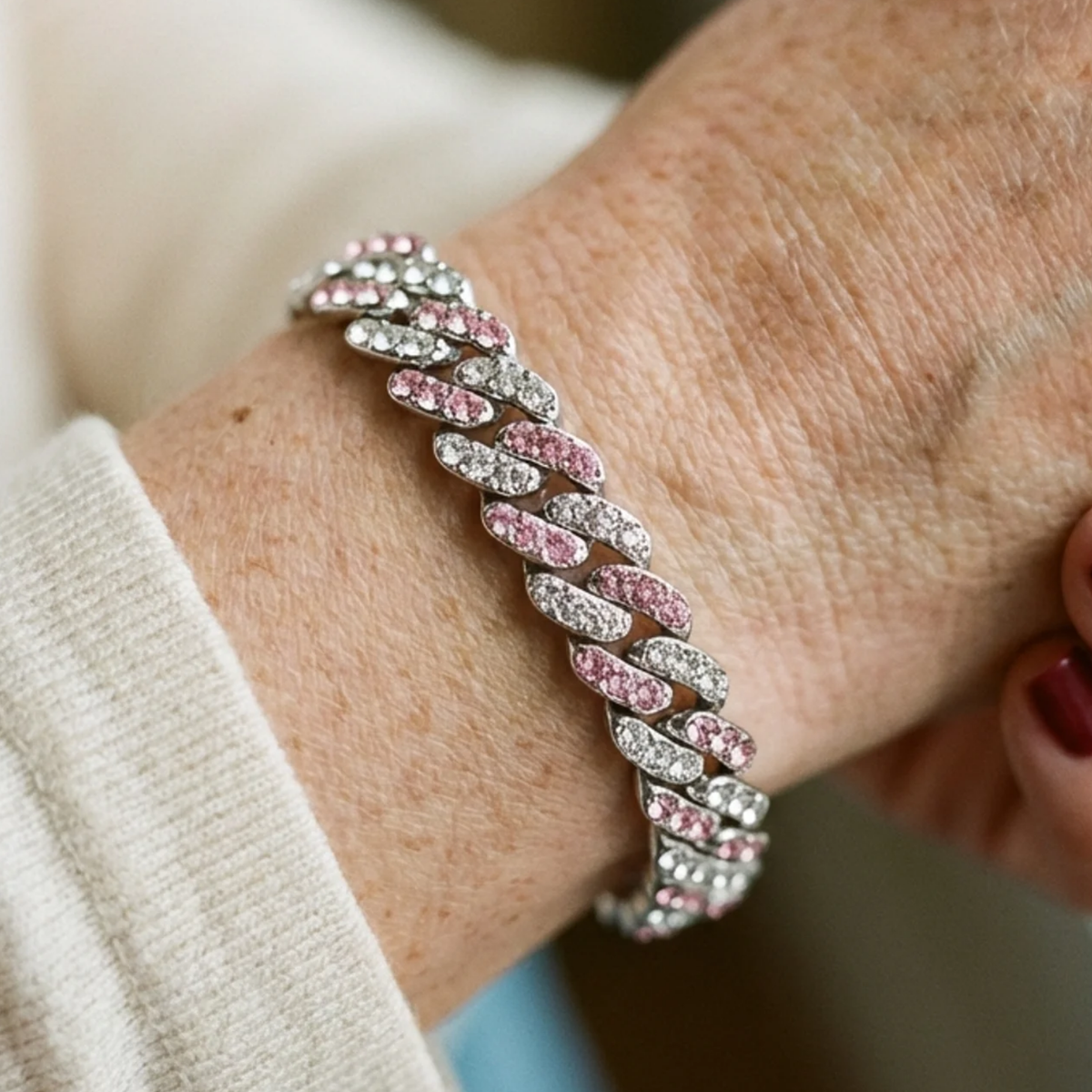 Arctic Blush Cuban Bracelet | White Gold
