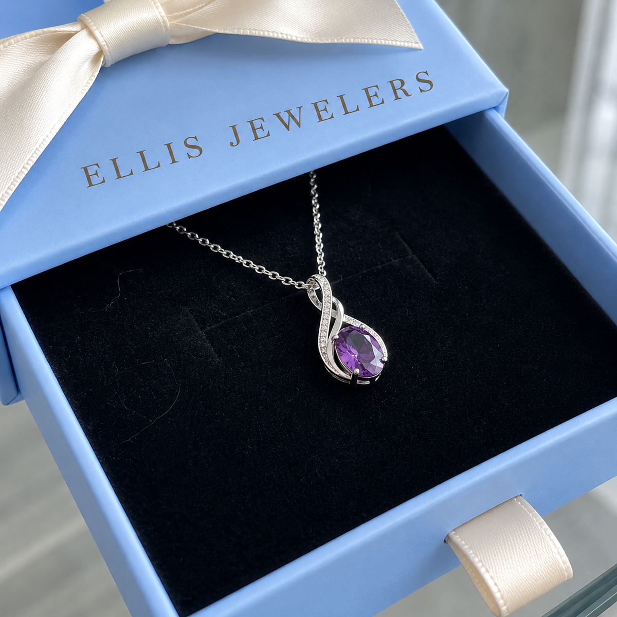 Amethyst Infinity Pave Necklace | White Gold