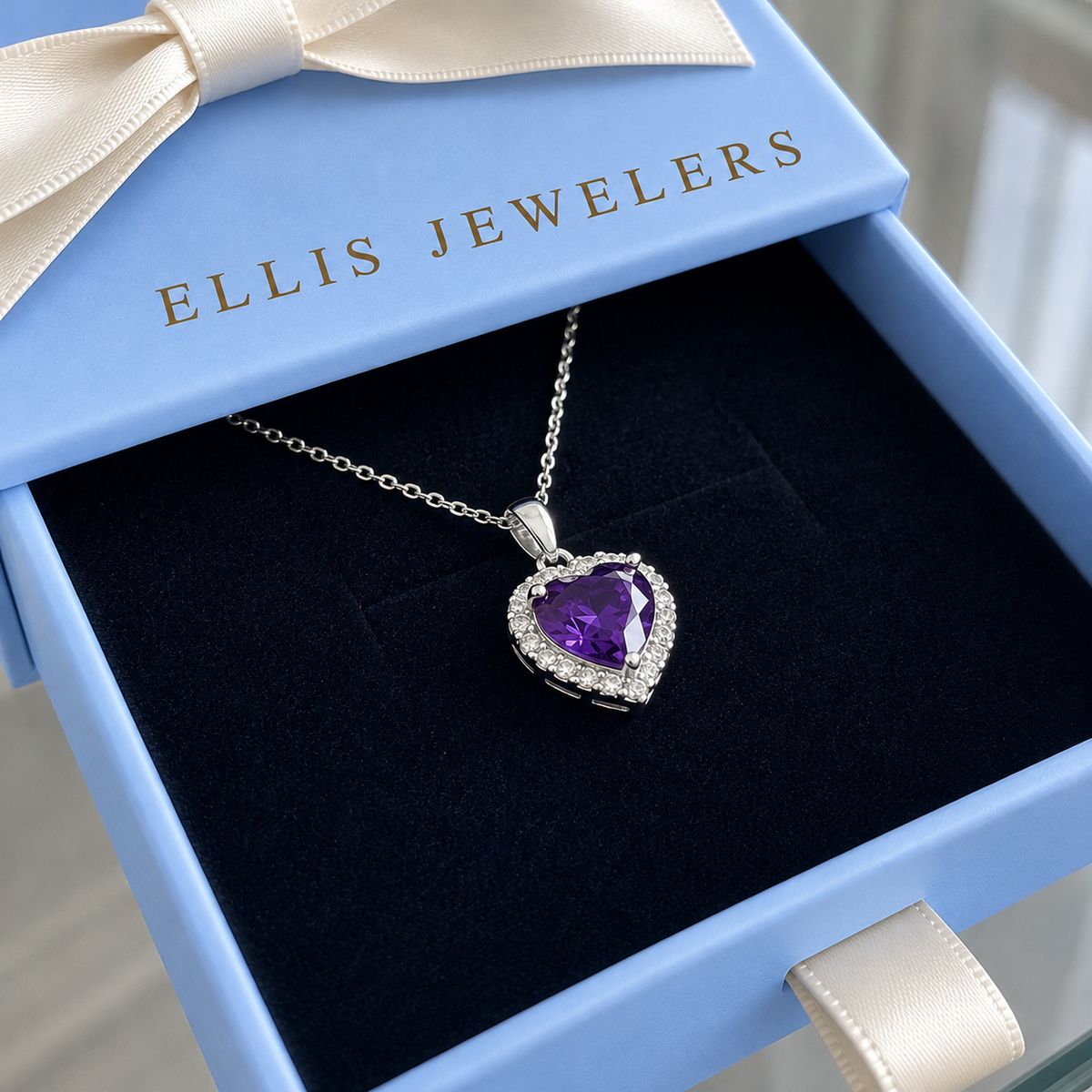 Amethyst Heart Radiance Necklace | White Gold