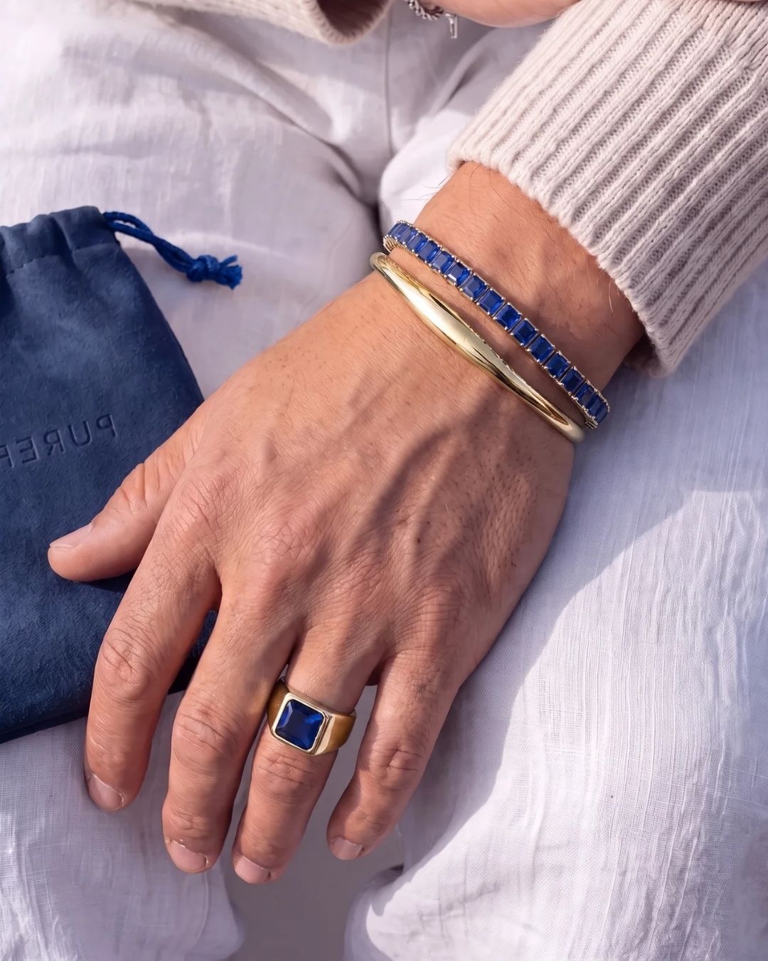 Square Tennis Bracelet | Sapphire Blue 18K Gold