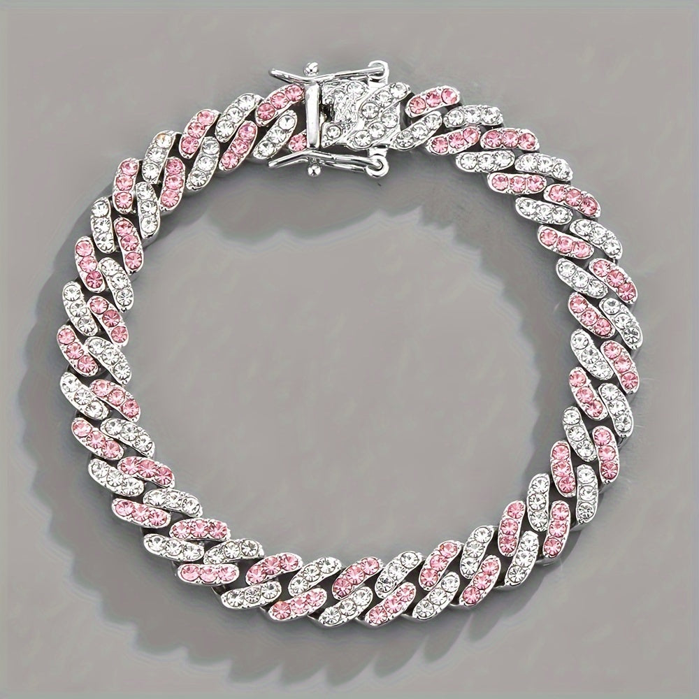 Arctic Blush Cuban Bracelet | White Gold