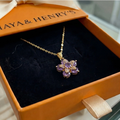 Amelyth Violet Flower Necklace | Gold