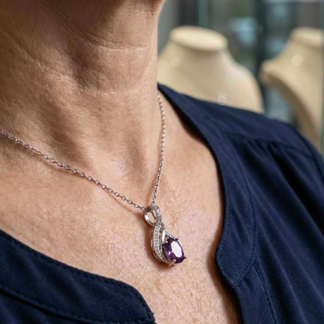 Amethyst Infinity Pave Necklace | White Gold