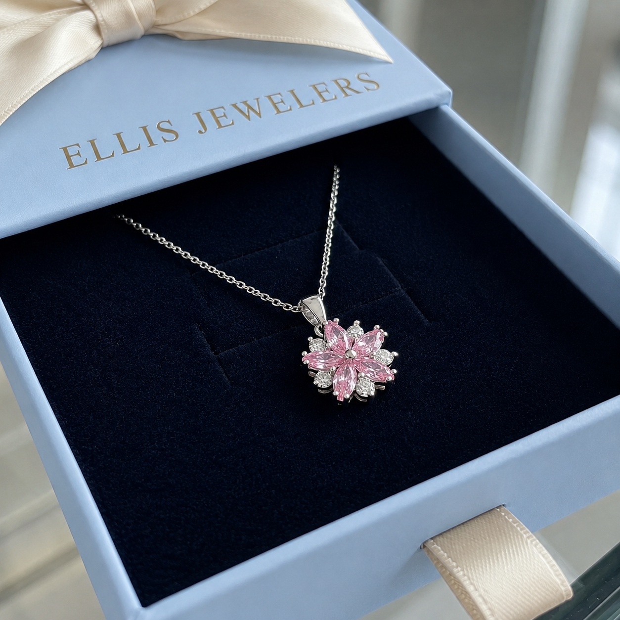 Cherry Blossom Necklace | White Gold