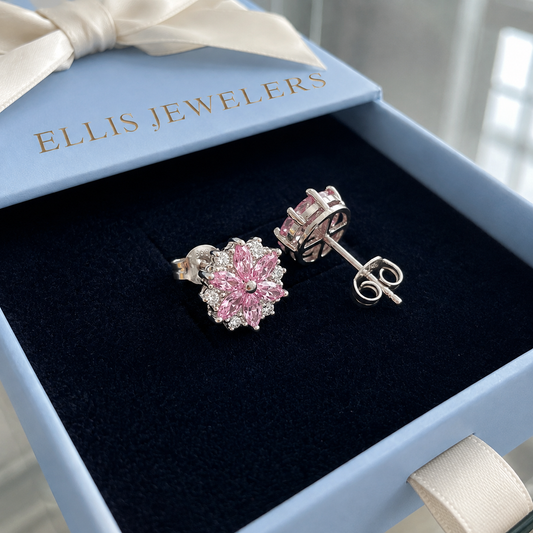 Cherry Blossom Earrings | White Gold
