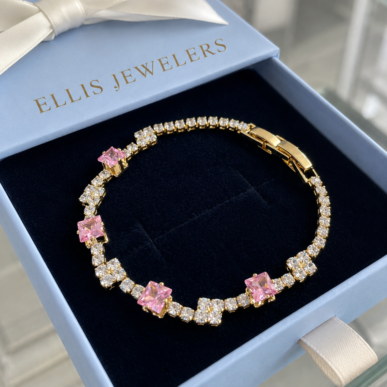 Blush Squares Tennis Bracelet | Gold