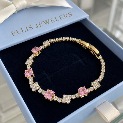 Blush Squares Tennis Bracelet | Gold