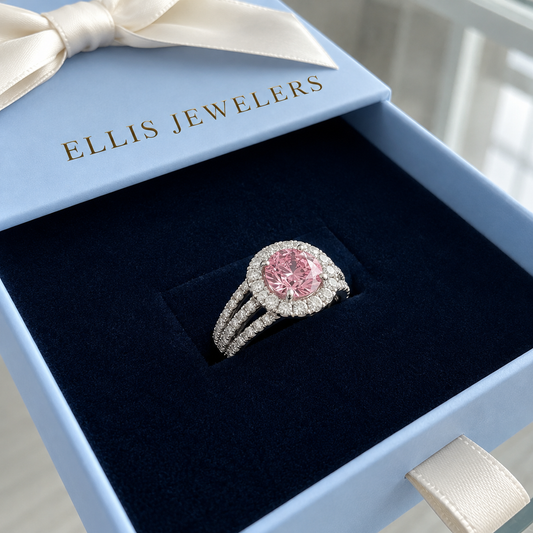 Blush Empress Halo Ring | White Gold