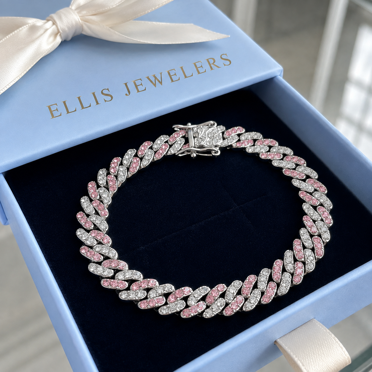 Arctic Blush Cuban Bracelet | White Gold