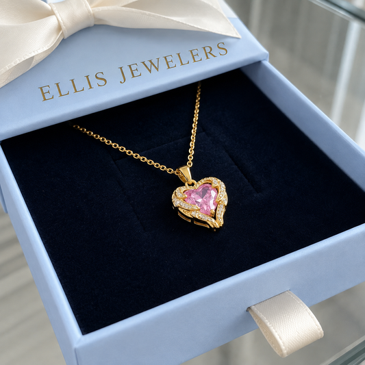 Angel Embrace Pink Heart Necklace | Gold