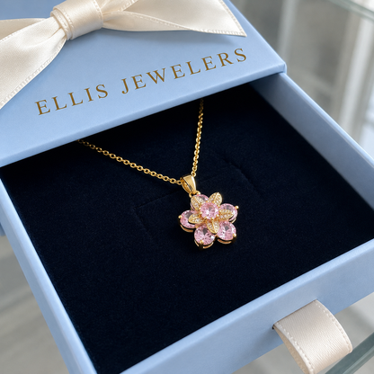 Amorea Pink Flower Necklace | Gold