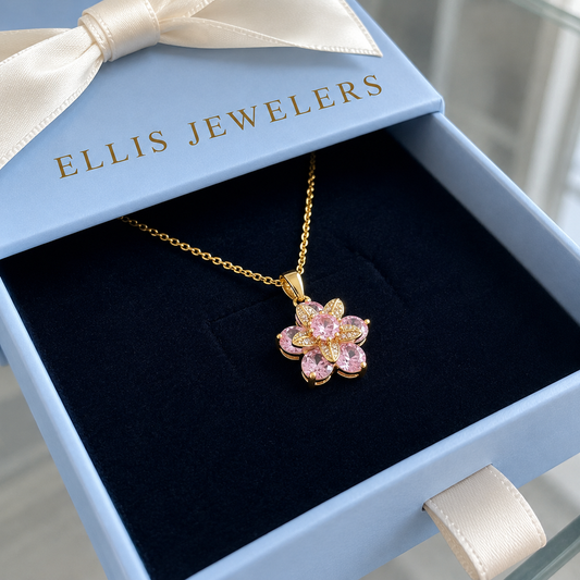Amorea Pink Flower Necklace | Gold
