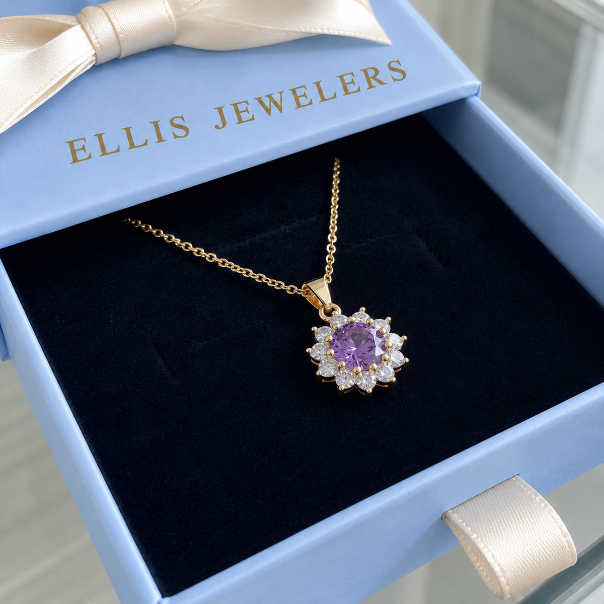 Amethyst Sunflower Necklace | Gold
