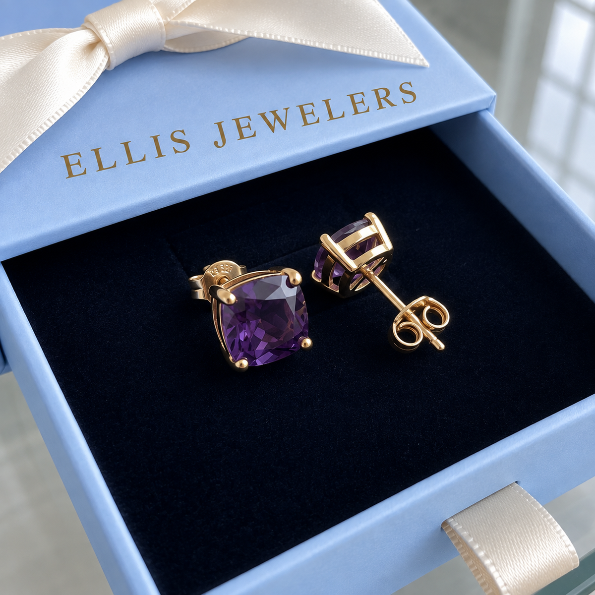 Amethyst Square Studs | Gold