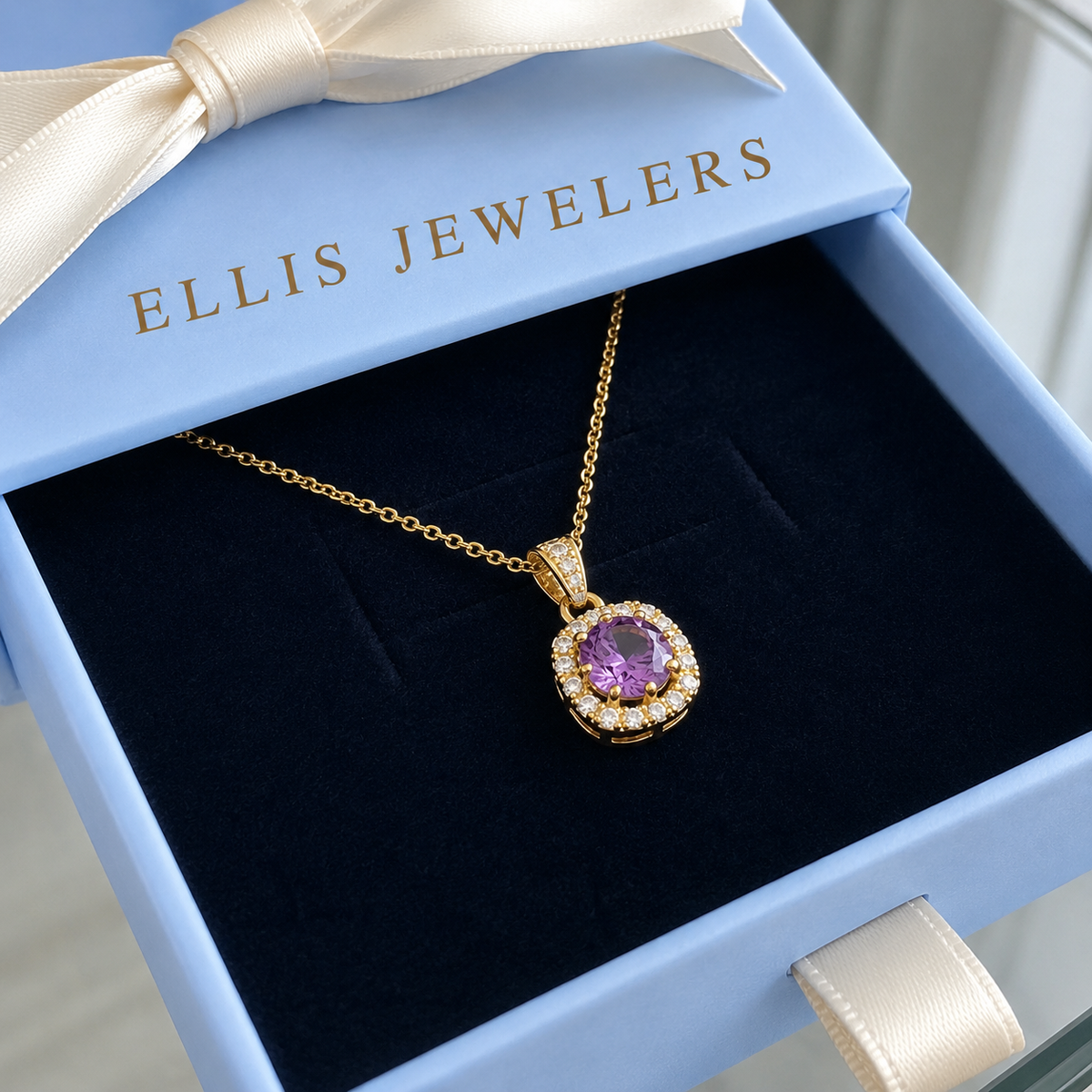 Amethyst Square Pave Necklace | Gold