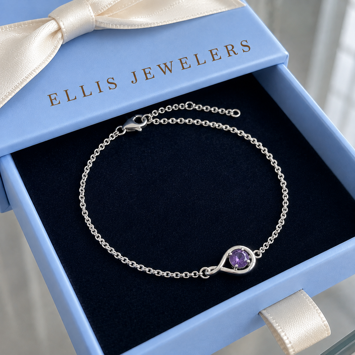Amethyst Infinity Bracelet | White Gold