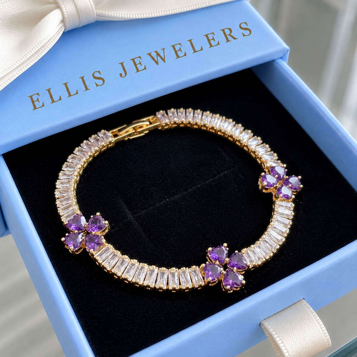 Amethyst Clover Heart Bracelet | Gold