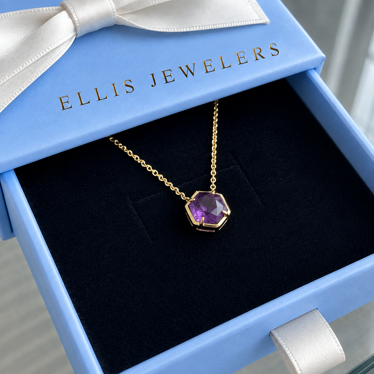 Amethyst Bezel Pendant Necklace | Rose Gold