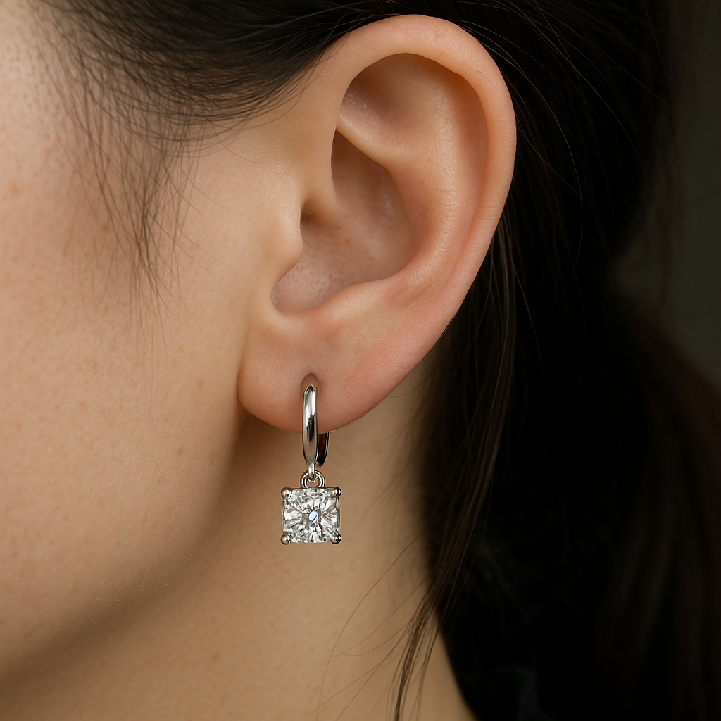 Aurora Square Drop Earrings | White gold