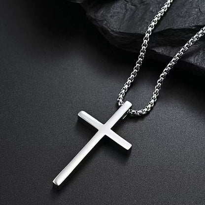 Bezel Cross Necklace | White Gold