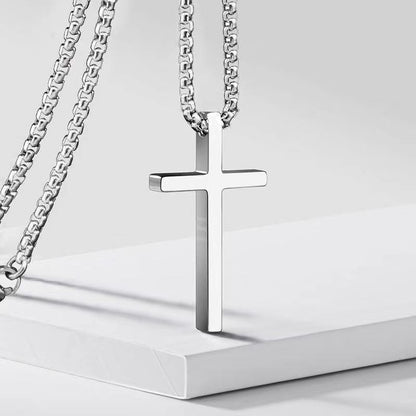 Bezel Cross Necklace | White Gold