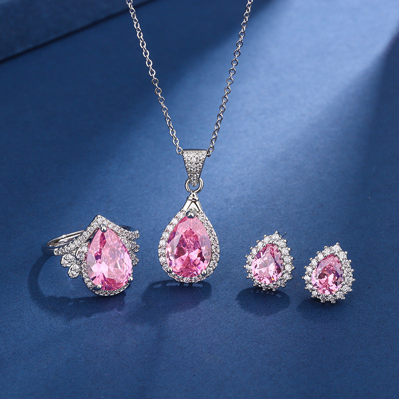 Aria Teardrop Pink Set | White Gold