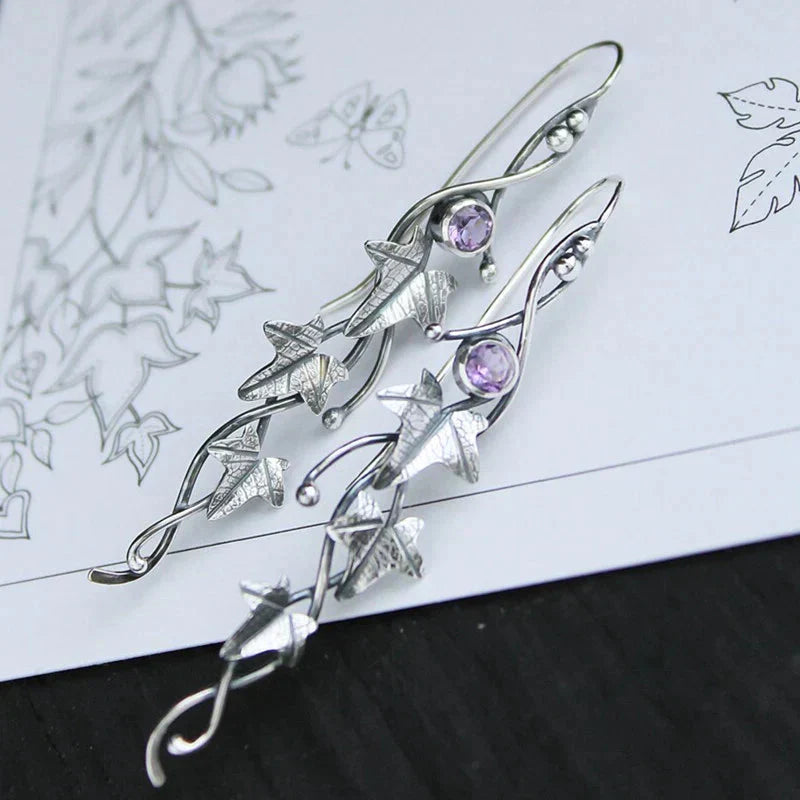Antique Leaf Elf Earrings | White Gold
