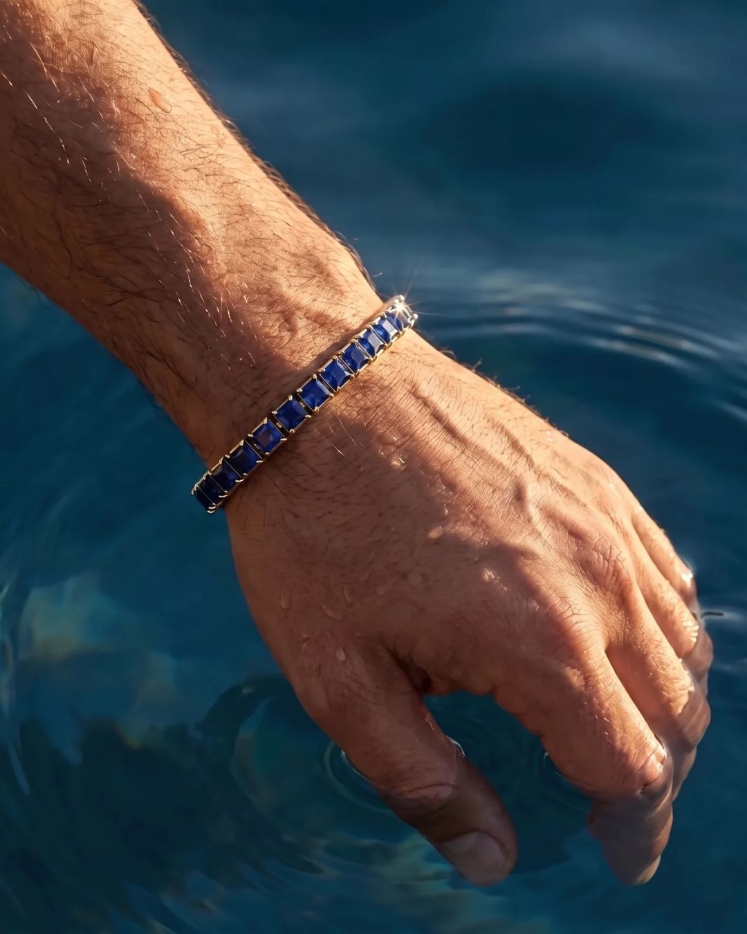 Square Tennis Bracelet 5mm | Sapphire Blue 18K Gold