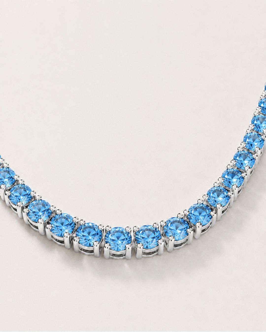Tennis Necklace | Aquamarine Blue Silver