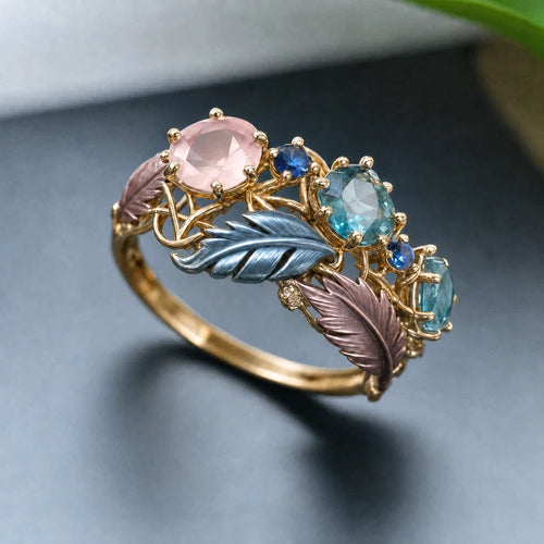 Antique Exotic Feather Crystal Ring | Gold